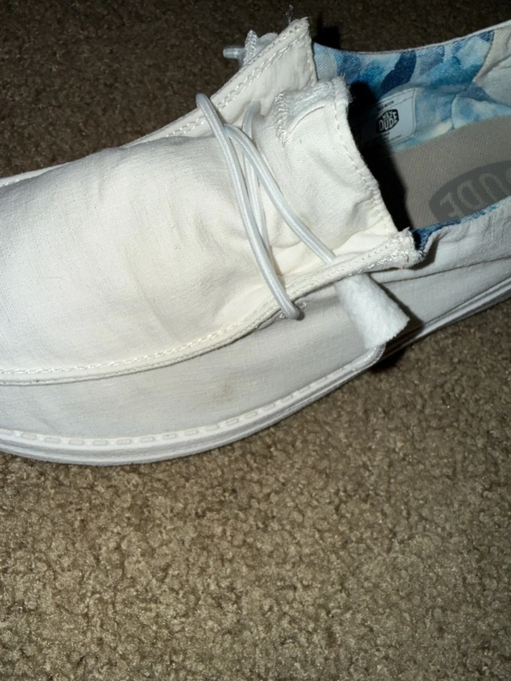 Hey Dude Women’s White Slip-On Sneakers with Blue Inner Pattern - Picture 7 of 13